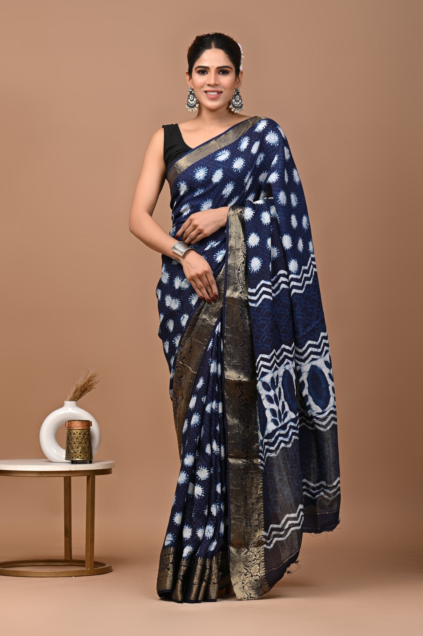 POPUP BLUE INDIGO WHITE POLKA DOT SAREE