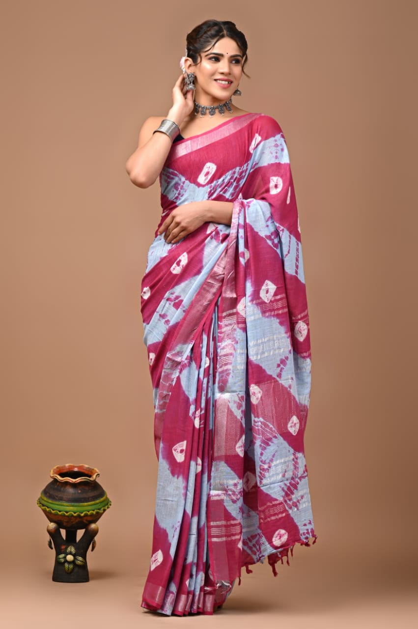 FLEURETTE SKYBLUE PINK SAREE