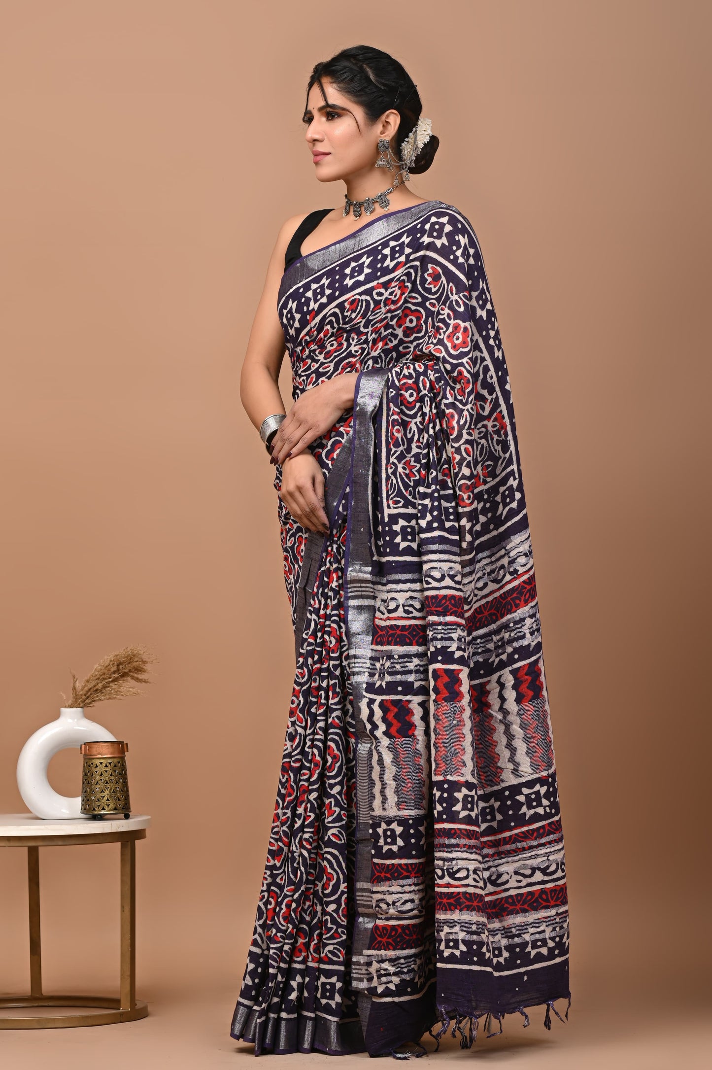 NILKAMAL BLUE INDIGO BUTA PRINT SAREE