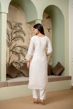 Pearl White Premium Mul Chanderi Kurta Pant Set