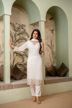 Pearl White Premium Mul Chanderi Kurta Pant Set