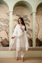 Pearl White Premium Mul Chanderi Kurta Pant Set
