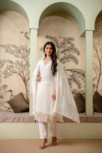 Pearl White Premium Mul Chanderi Kurta Pant Set