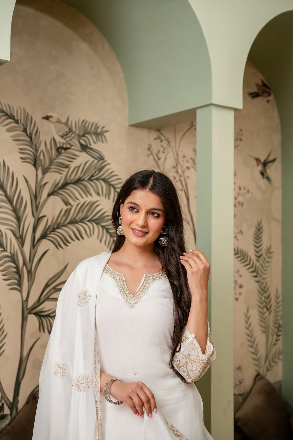 Pearl White Premium Mul Chanderi Kurta Pant Set