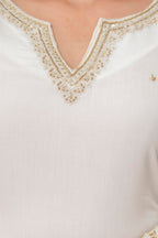 Pearl White Premium Mul Chanderi Kurta Pant Set