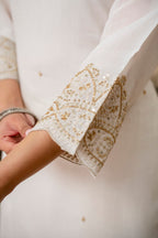 Pearl White Premium Mul Chanderi Kurta Pant Set