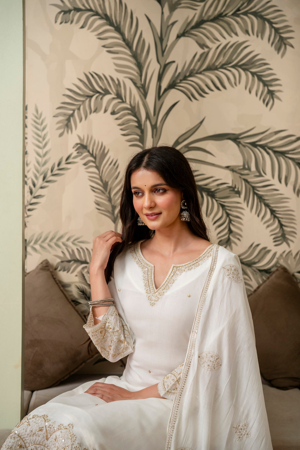 Pearl White Premium Mul Chanderi Kurta Pant Set