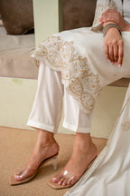 Pearl White Premium Mul Chanderi Kurta Pant Set