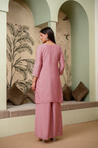 Lavender Premium Chinon Kurta Sharara Set