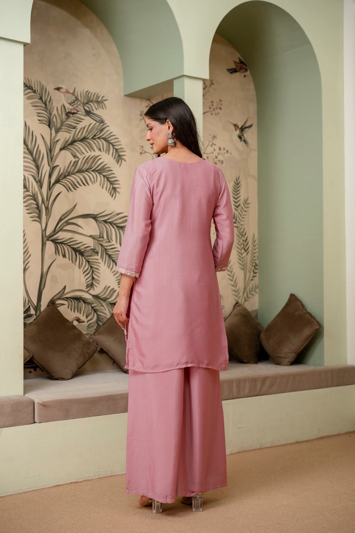 Lavender Premium Chinon Kurta Sharara Set