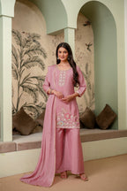 Lavender Premium Chinon Kurta Sharara Set