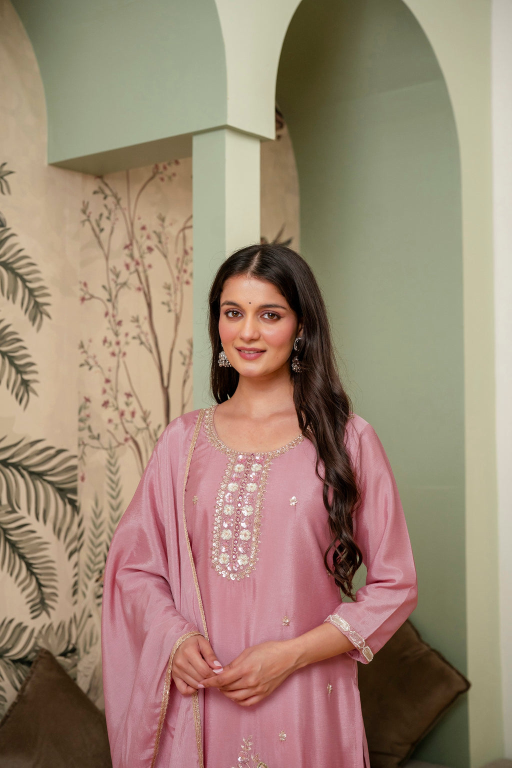 Lavender Premium Chinon Kurta Sharara Set