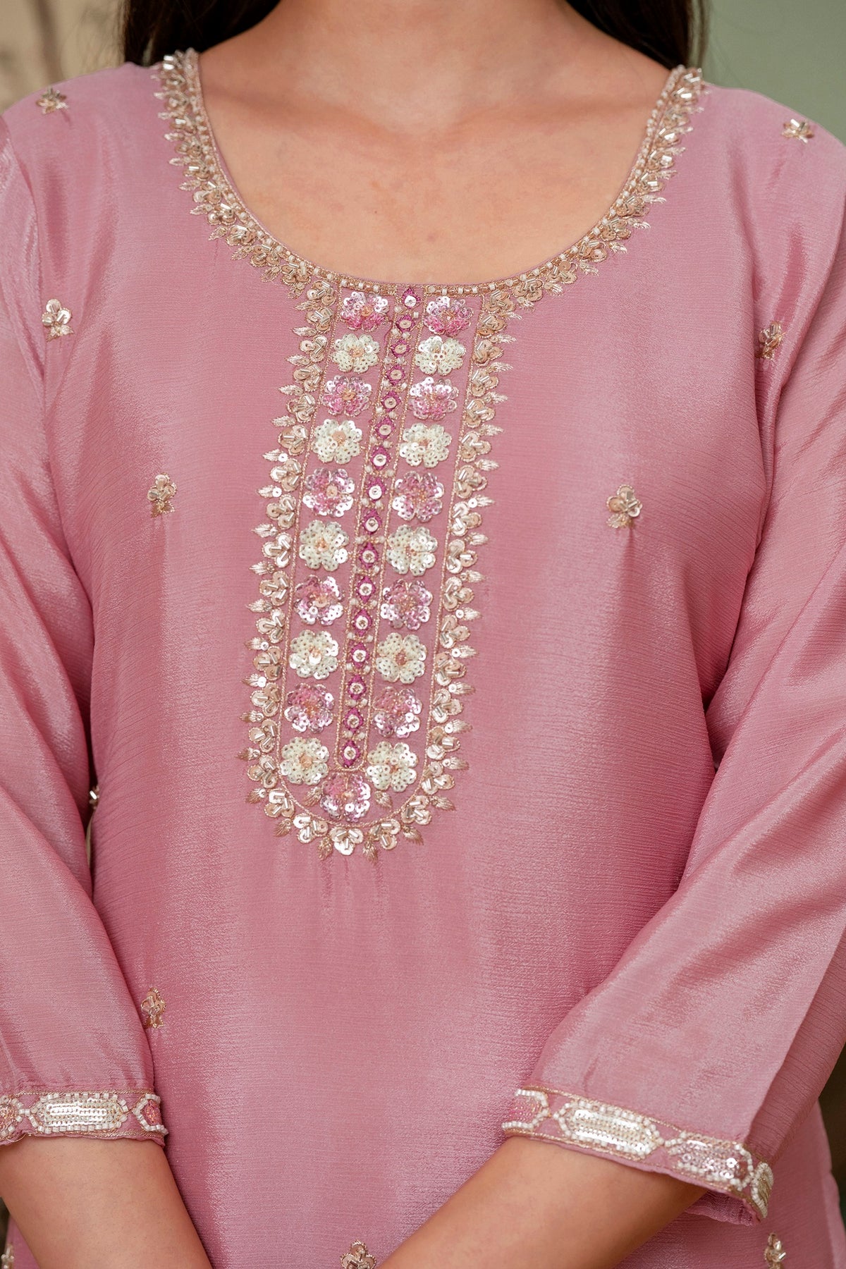 Lavender Premium Chinon Kurta Sharara Set