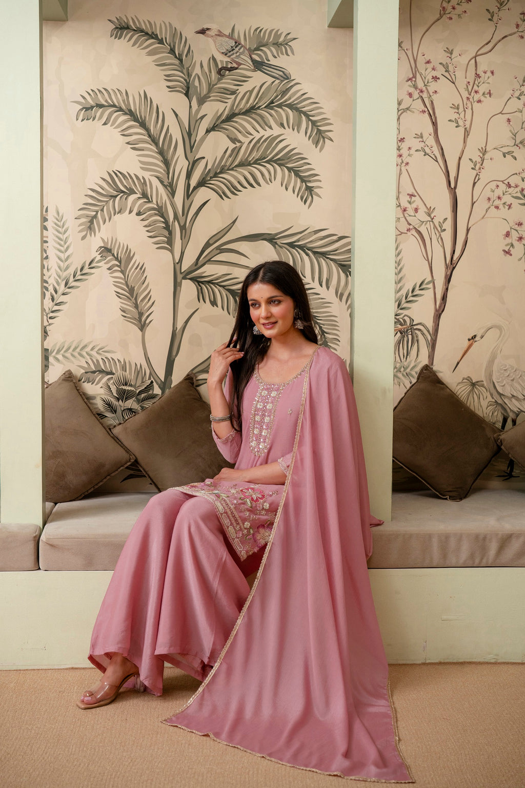 Lavender Premium Chinon Kurta Sharara Set