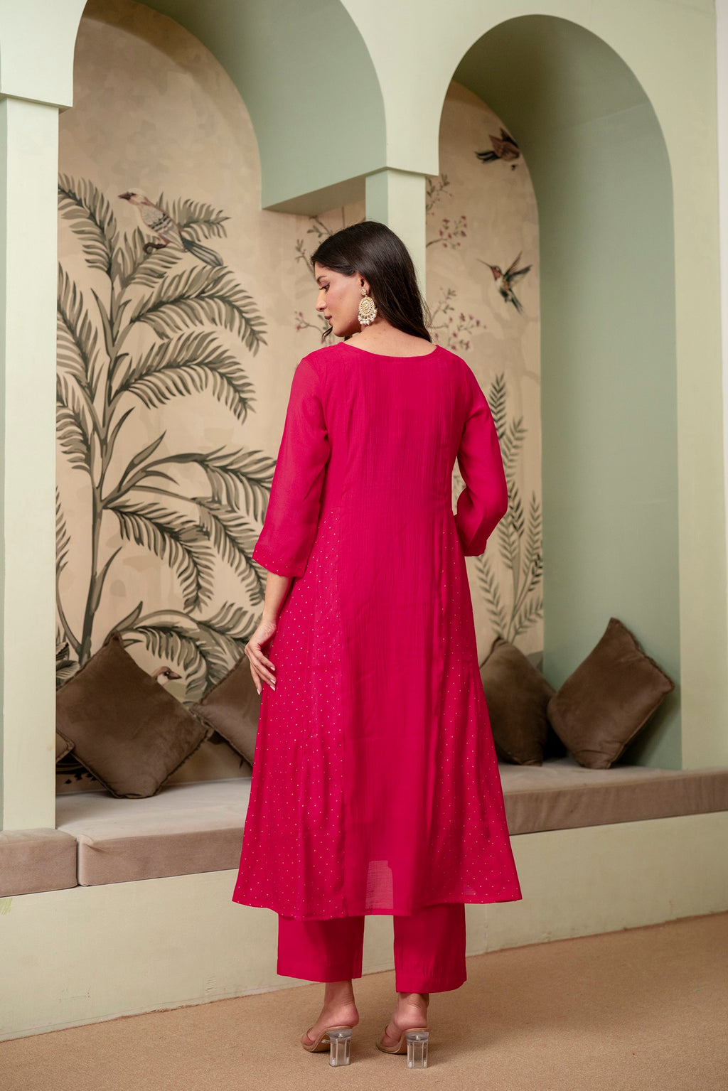 Raspberry Pink Premium Mul Chanderi Kurta Pant Set