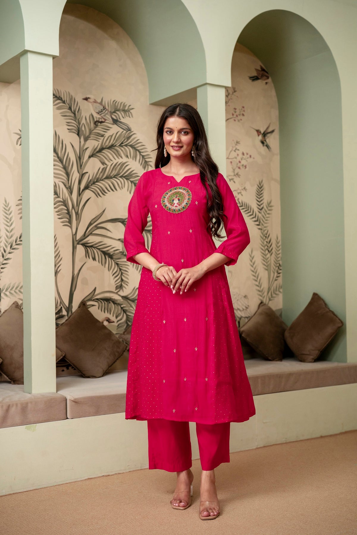 Raspberry Pink Premium Mul Chanderi Kurta Pant Set
