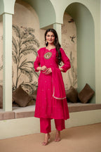 Raspberry Pink Premium Mul Chanderi Kurta Pant Set