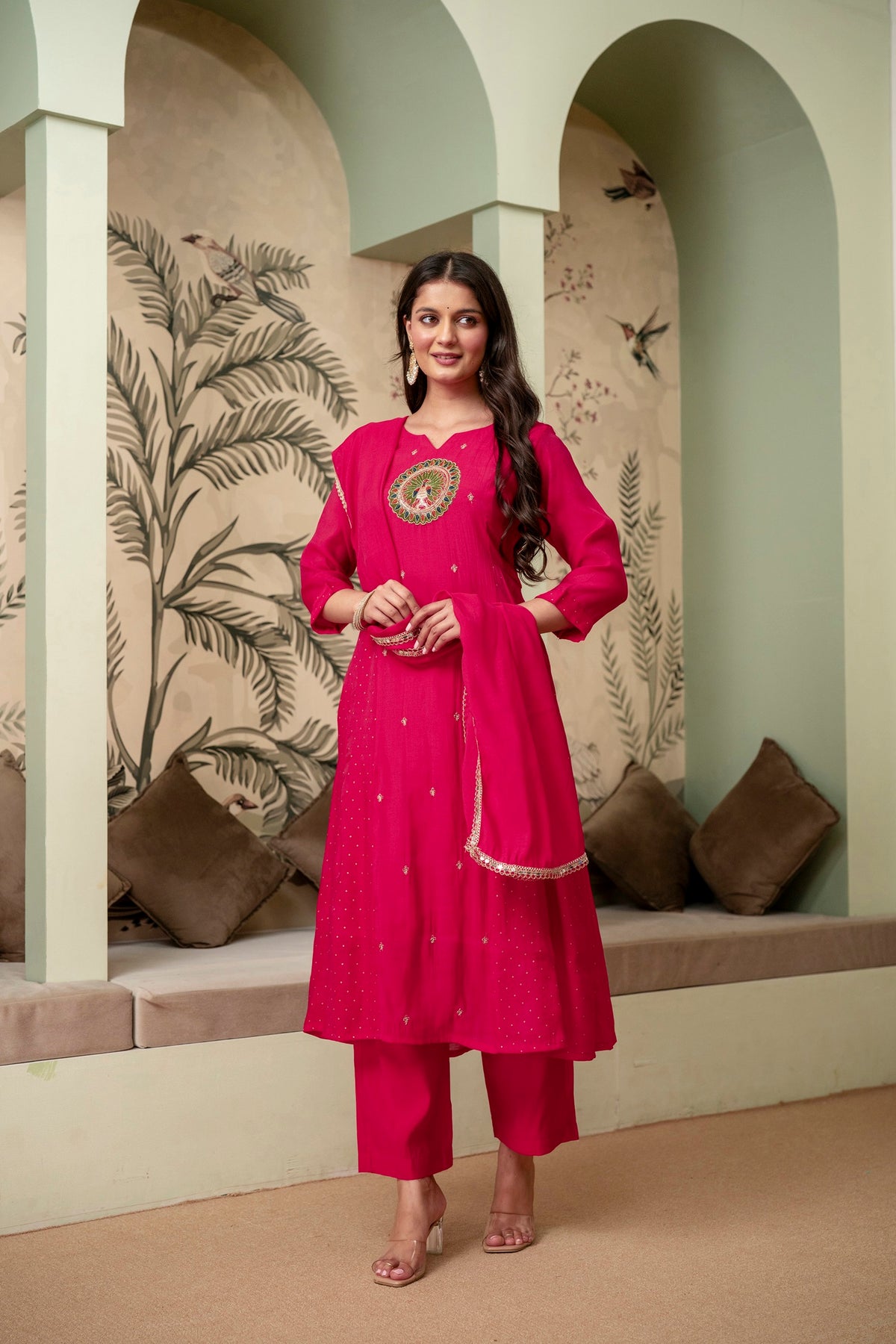 Raspberry Pink Premium Mul Chanderi Kurta Pant Set