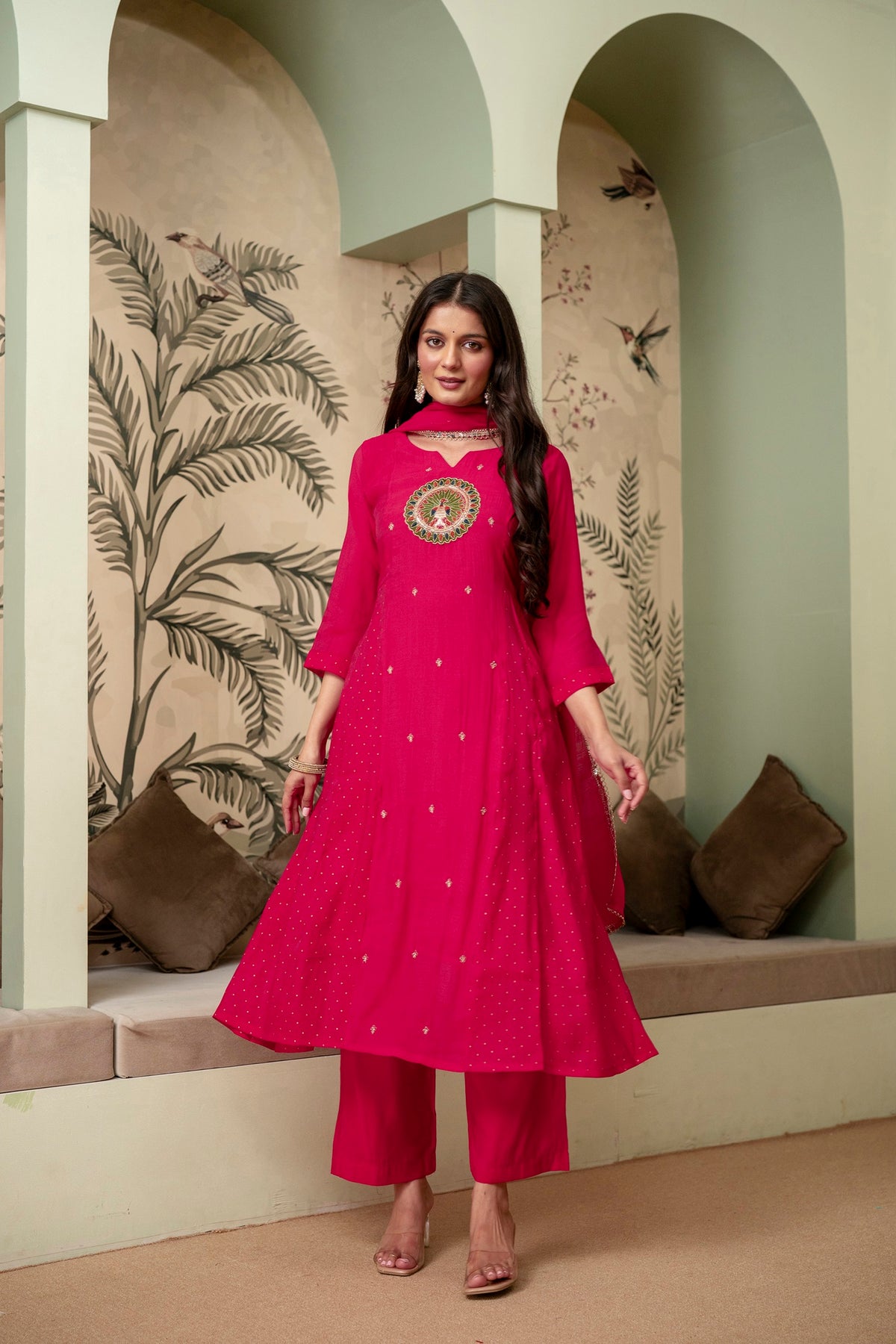 Raspberry Pink Premium Mul Chanderi Kurta Pant Set