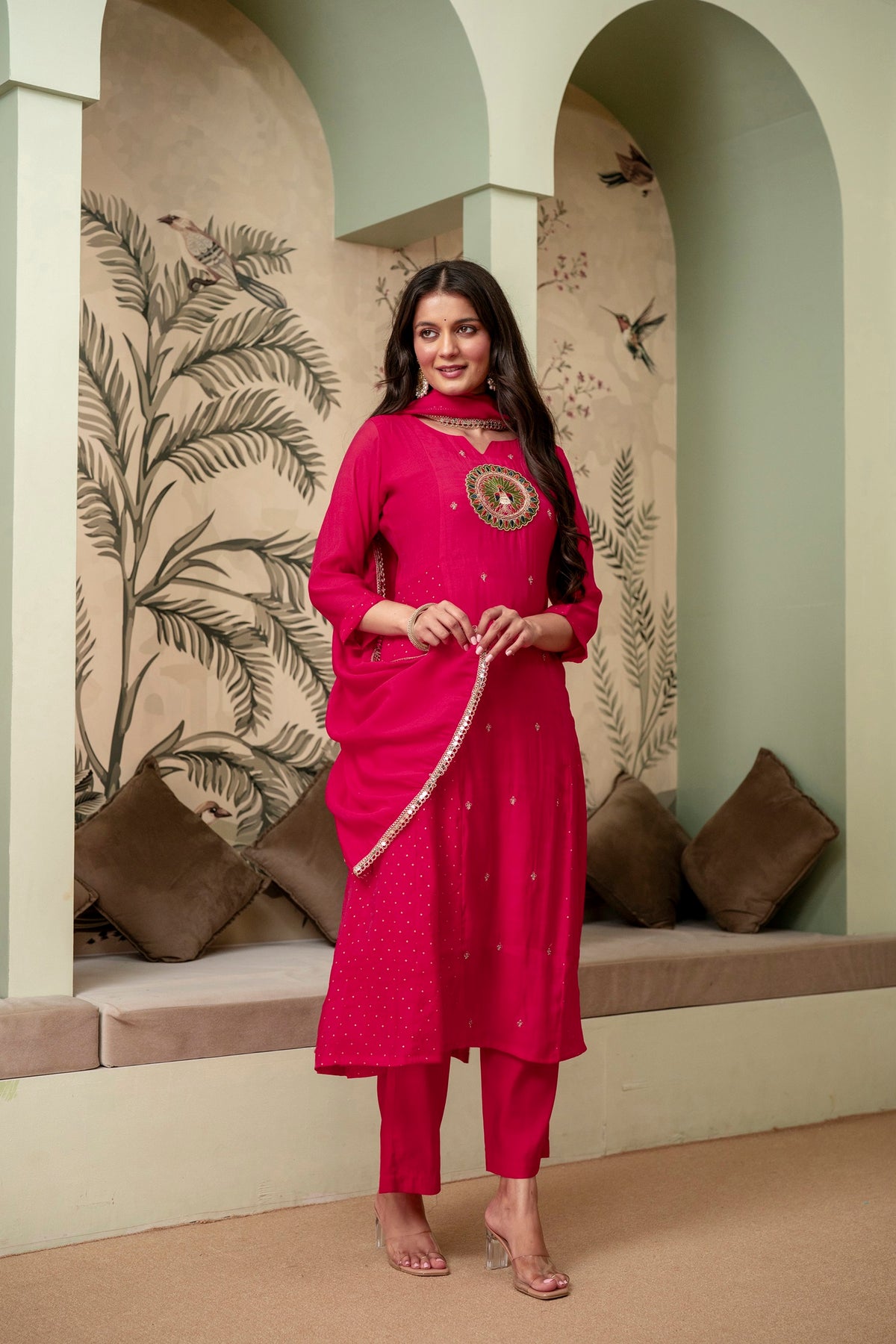 Raspberry Pink Premium Mul Chanderi Kurta Pant Set