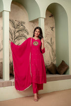 Raspberry Pink Premium Mul Chanderi Kurta Pant Set