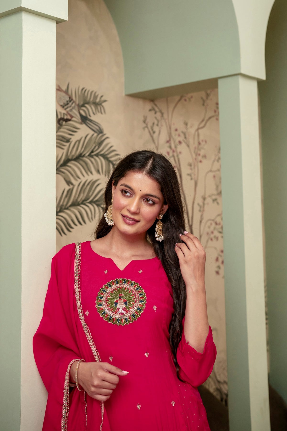 Raspberry Pink Premium Mul Chanderi Kurta Pant Set