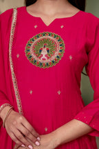 Raspberry Pink Premium Mul Chanderi Kurta Pant Set