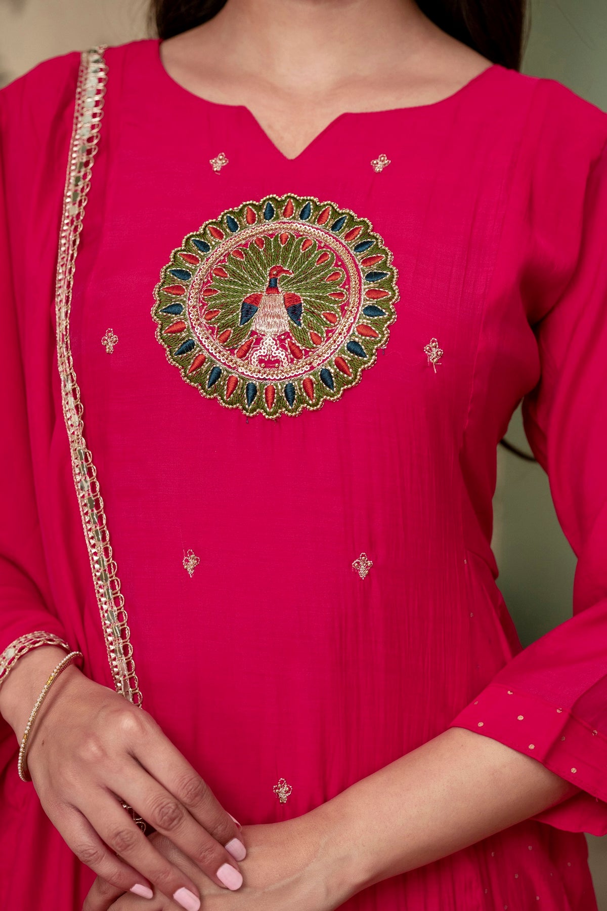 Raspberry Pink Premium Mul Chanderi Kurta Pant Set
