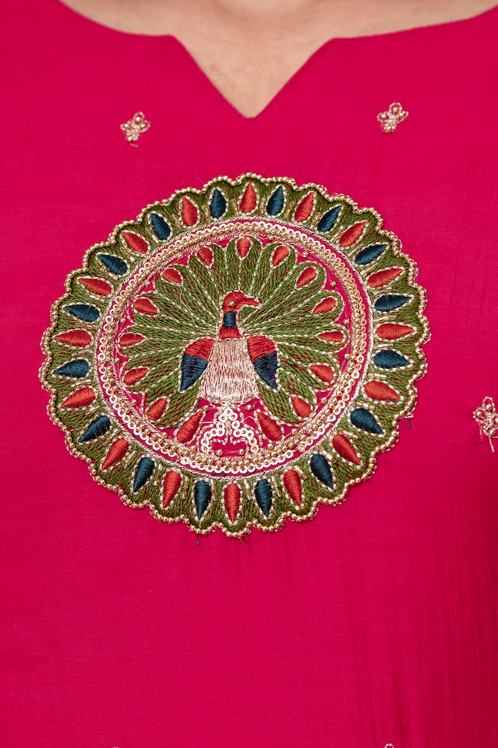 Raspberry Pink Premium Mul Chanderi Kurta Pant Set