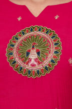 Raspberry Pink Premium Mul Chanderi Kurta Pant Set