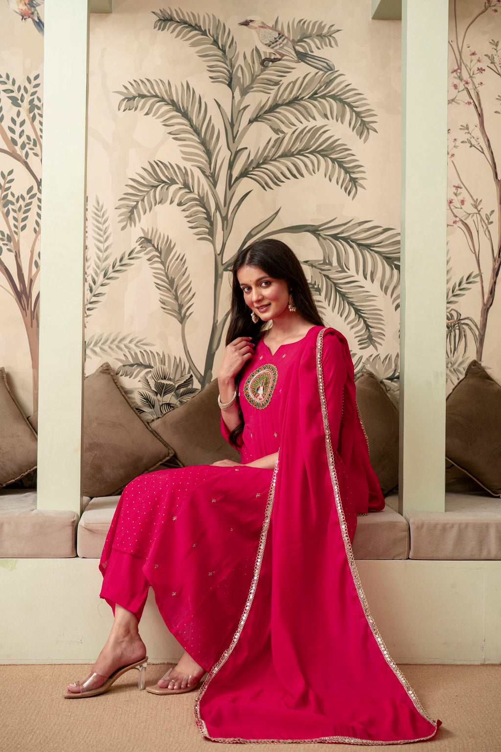 Raspberry Pink Premium Mul Chanderi Kurta Pant Set