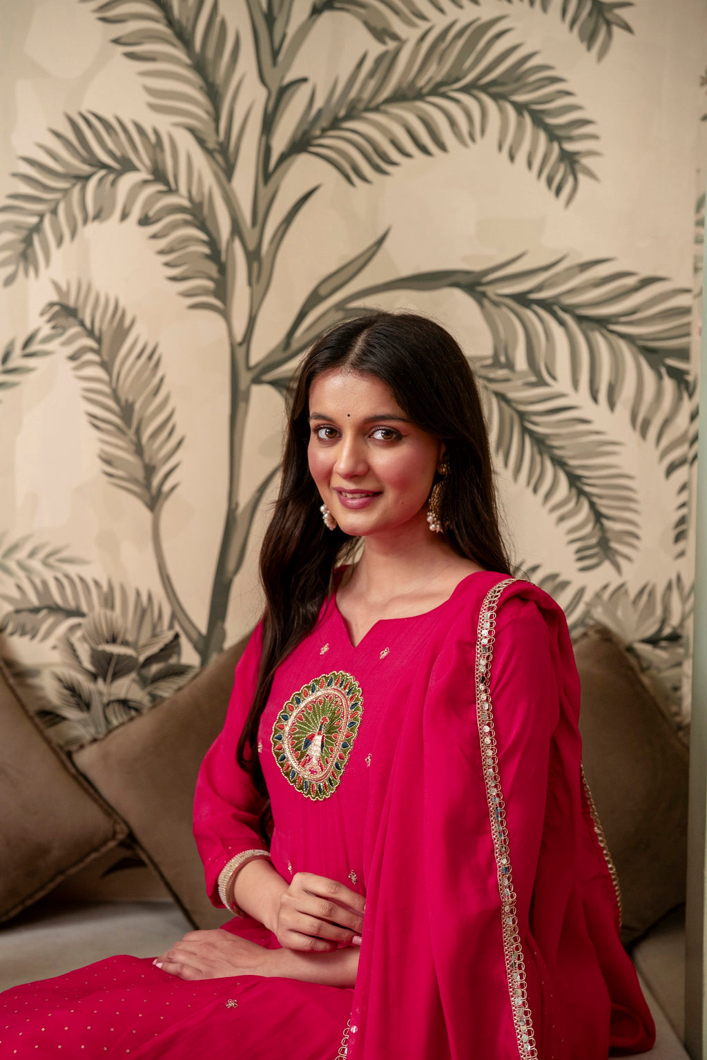 Raspberry Pink Premium Mul Chanderi Kurta Pant Set