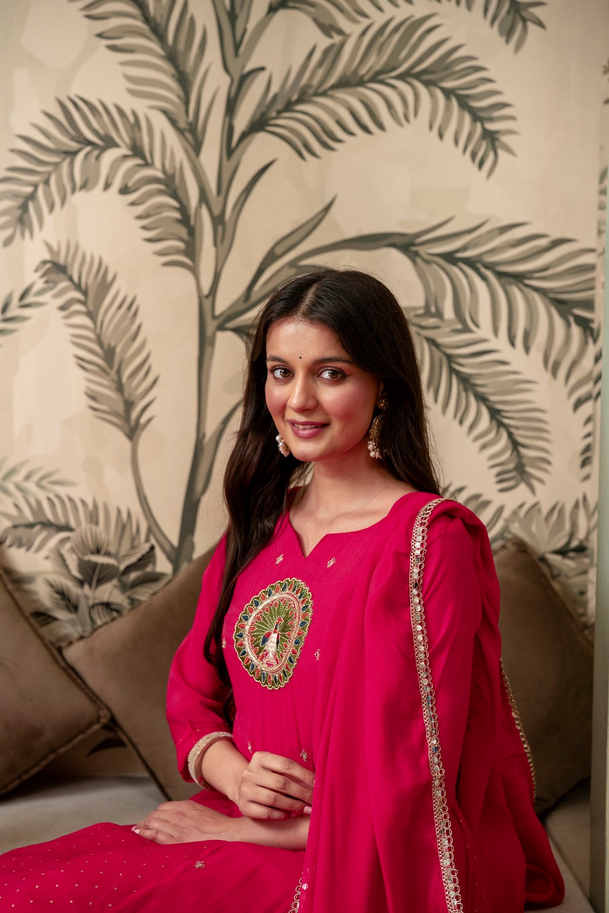 Raspberry Pink Premium Mul Chanderi Kurta Pant Set