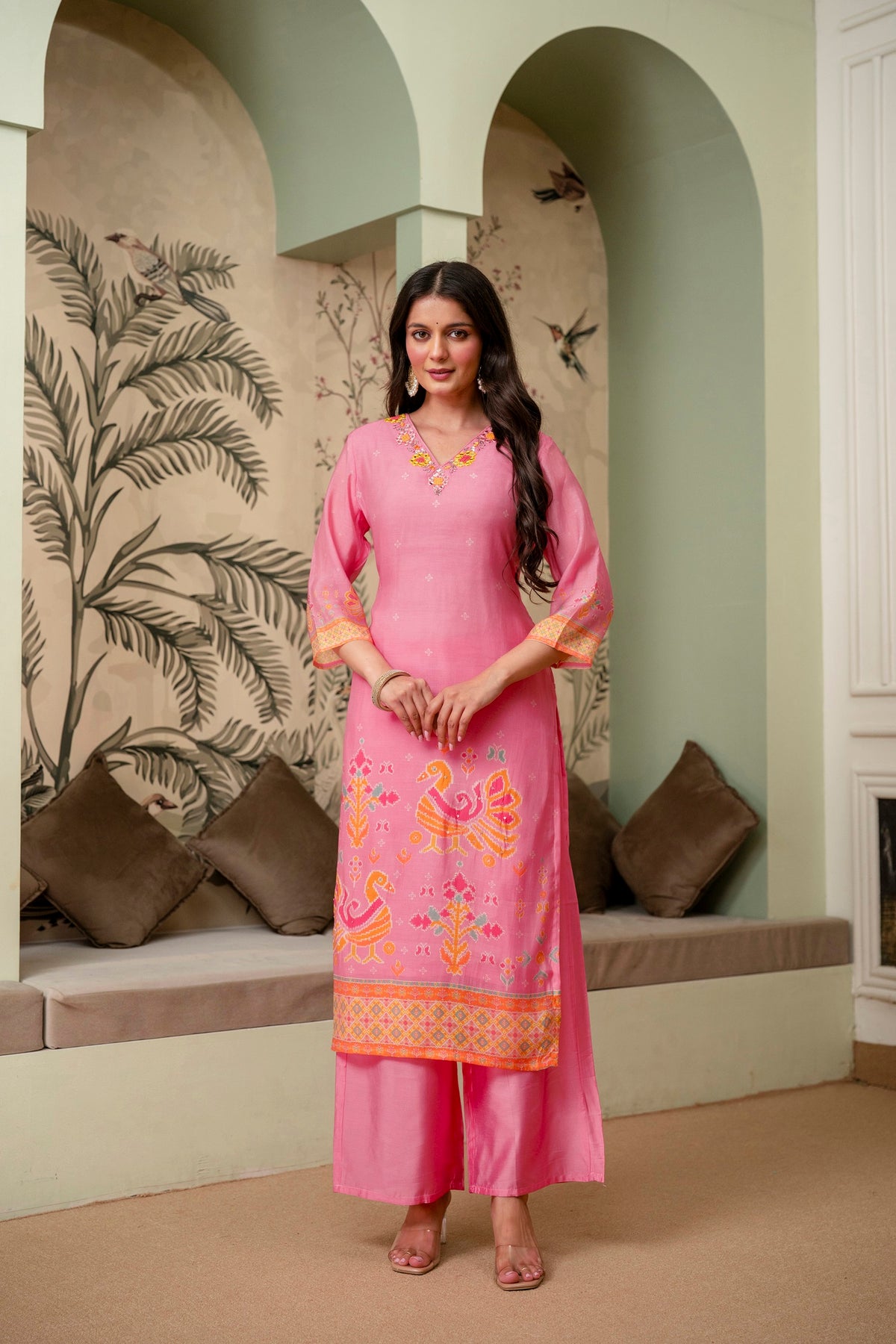 Light Pink Premium Mul Chanderi Kurta Pant Set