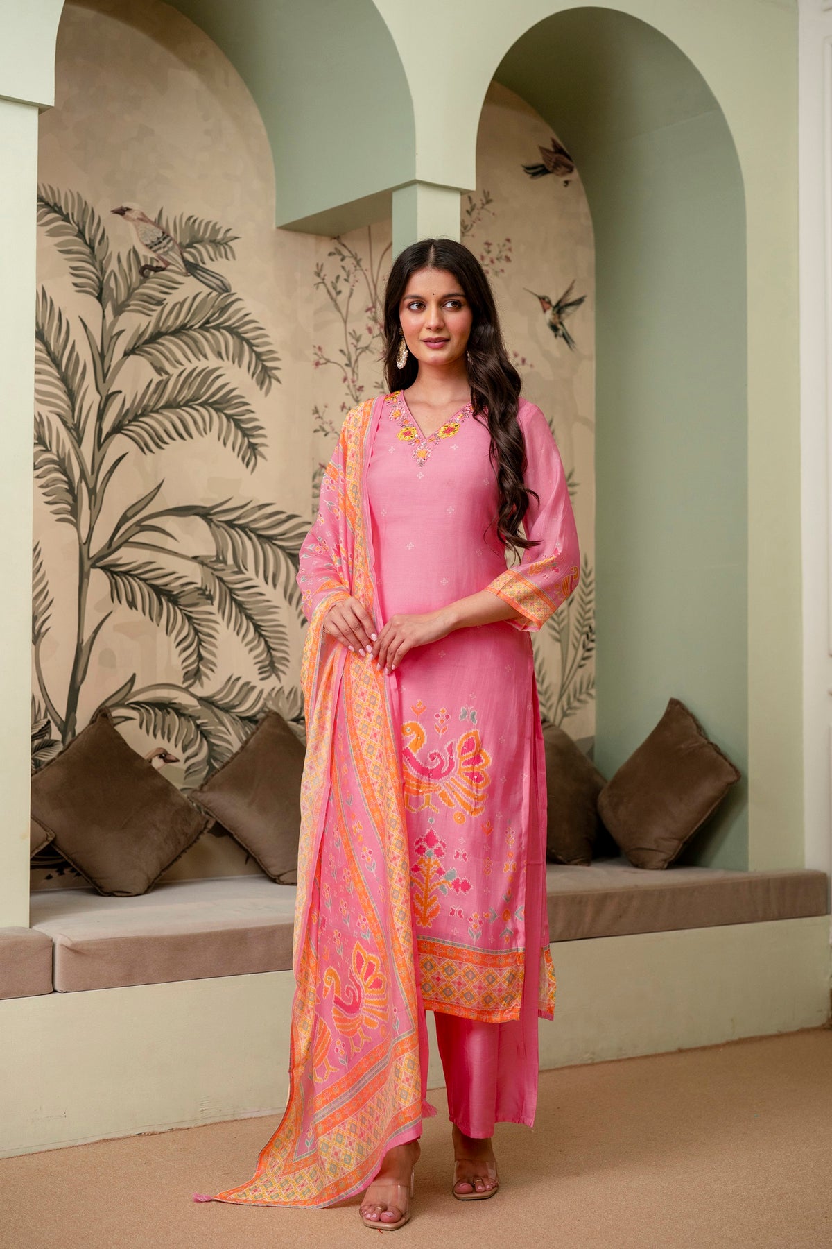 Light Pink Premium Mul Chanderi Kurta Pant Set