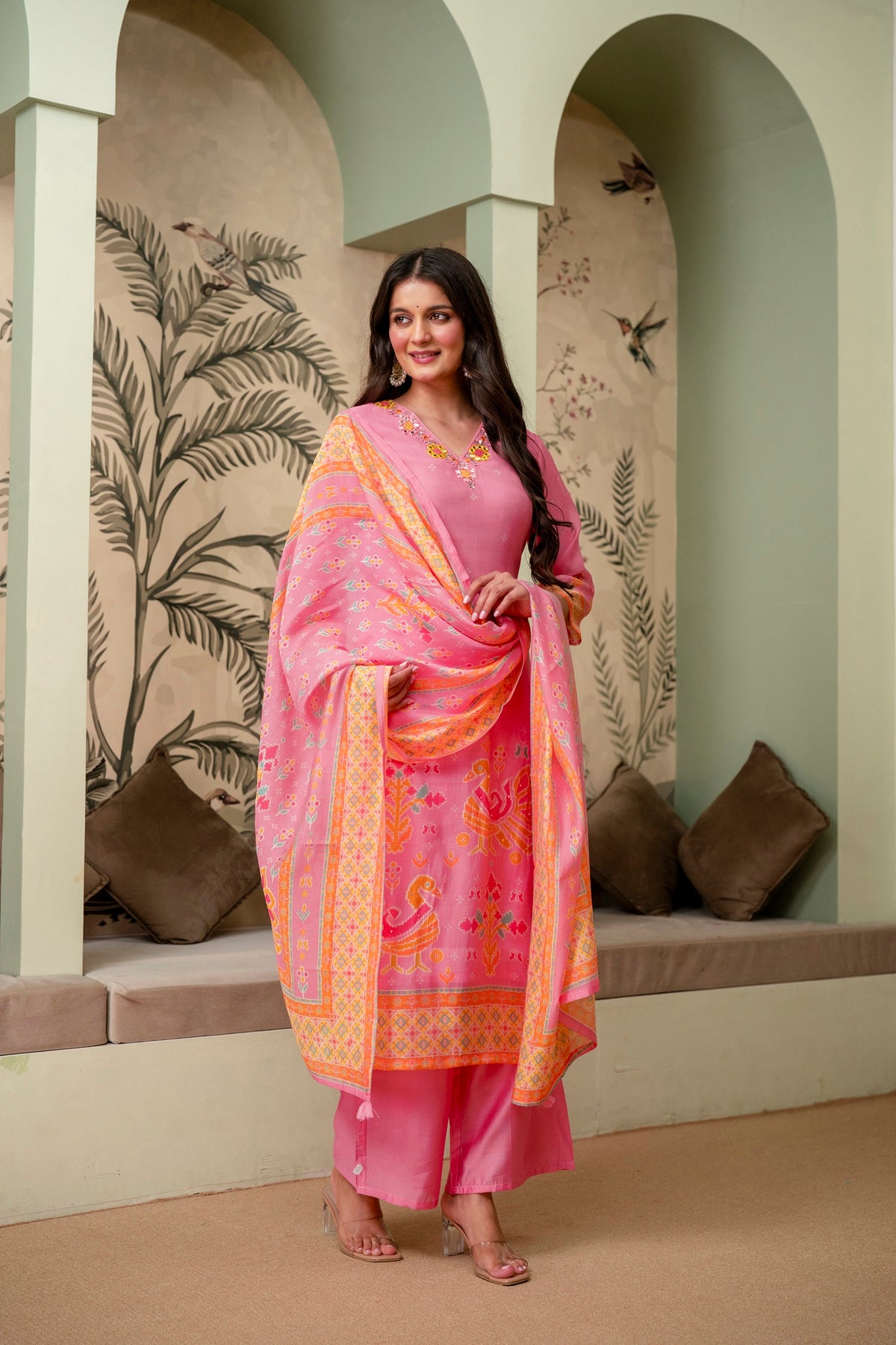 Light Pink Premium Mul Chanderi Kurta Pant Set