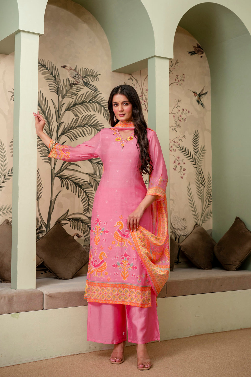 Light Pink Premium Mul Chanderi Kurta Pant Set