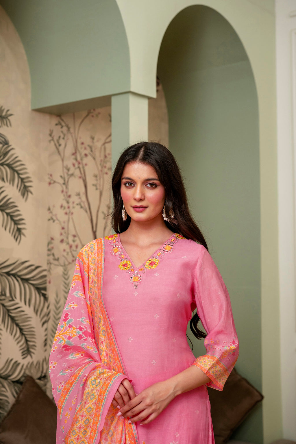 Light Pink Premium Mul Chanderi Kurta Pant Set