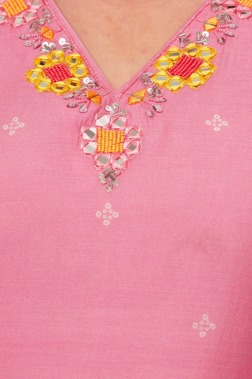 Light Pink Premium Mul Chanderi Kurta Pant Set