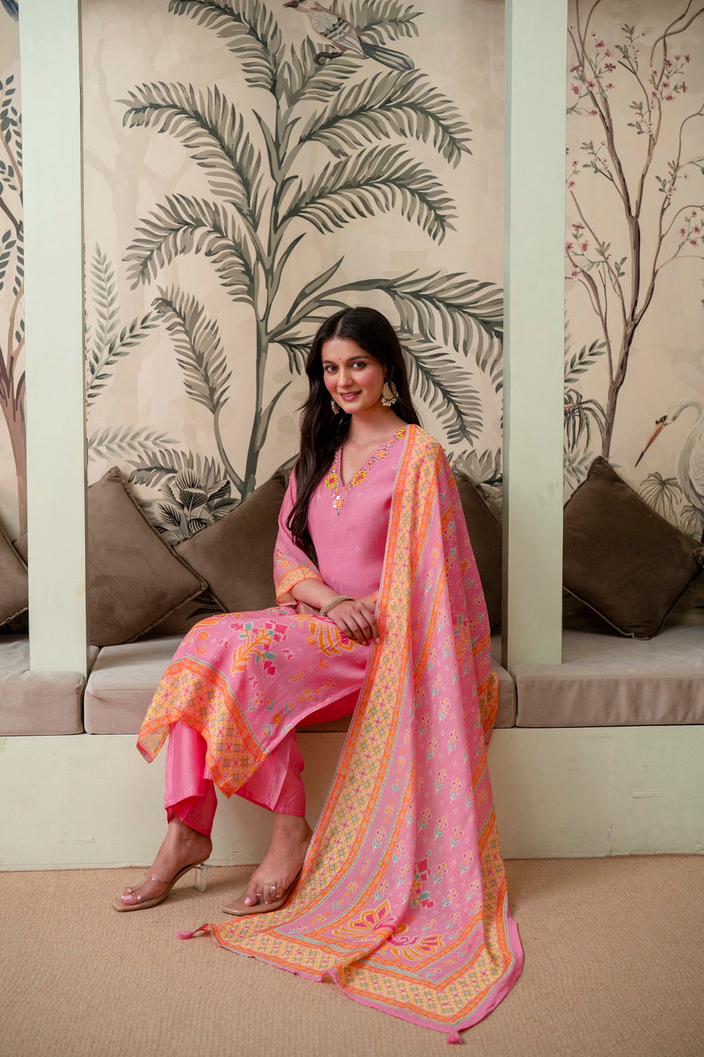 Light Pink Premium Mul Chanderi Kurta Pant Set