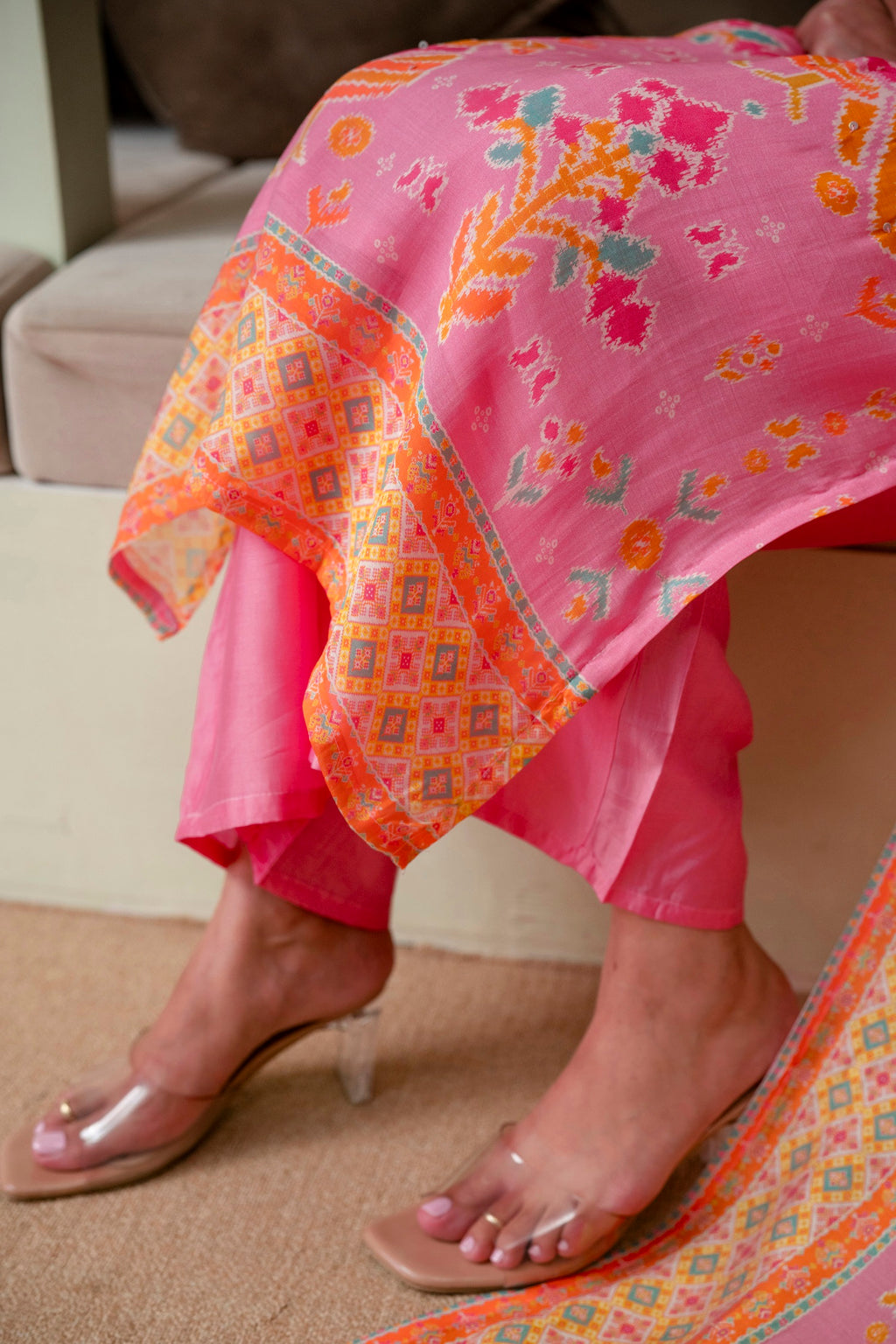 Light Pink Premium Mul Chanderi Kurta Pant Set
