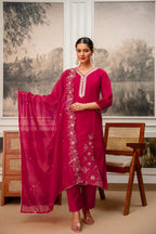 Rani Premium Tissue Simmar Kurta Pant Set