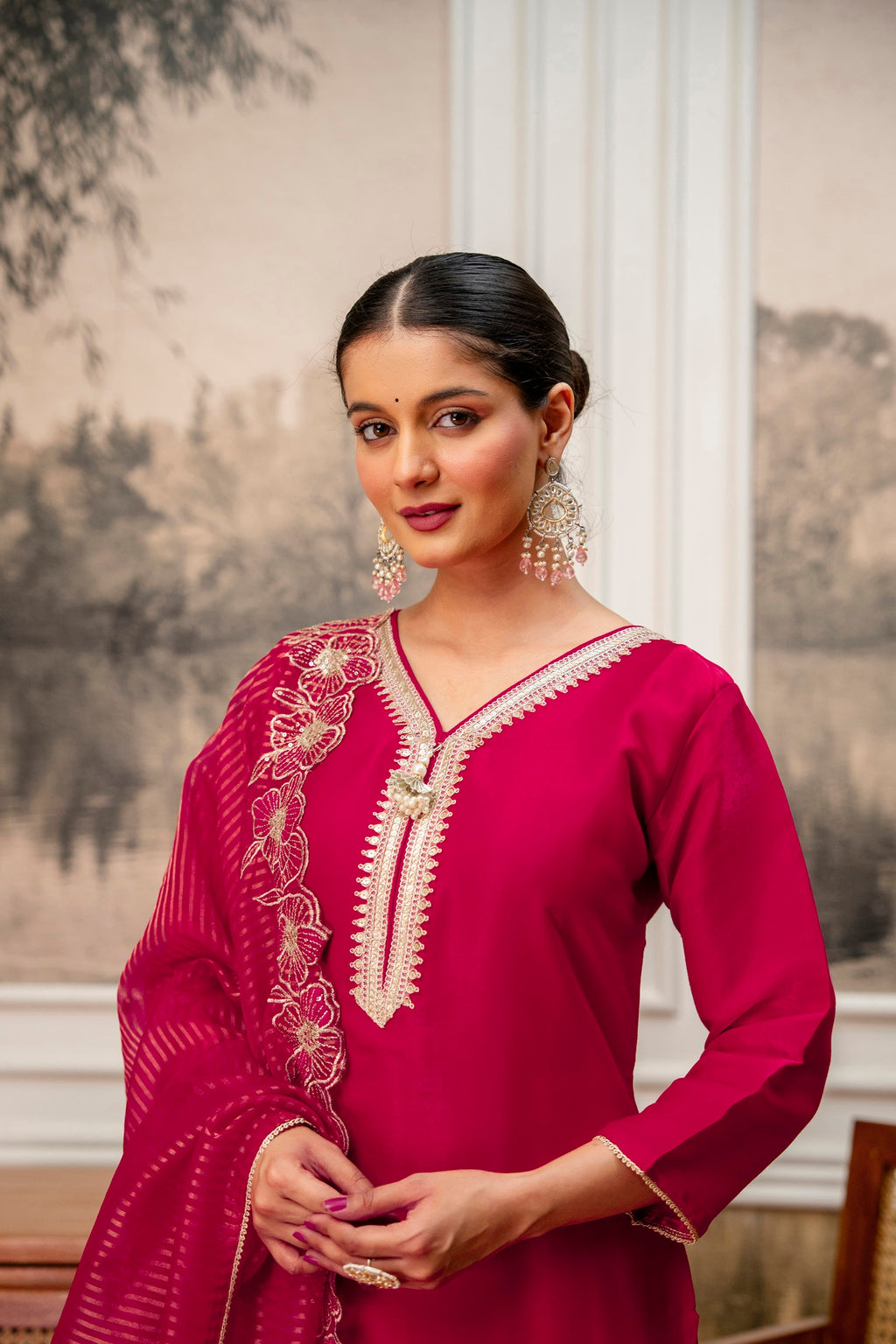 Rani Premium Tissue Simmar Kurta Pant Set