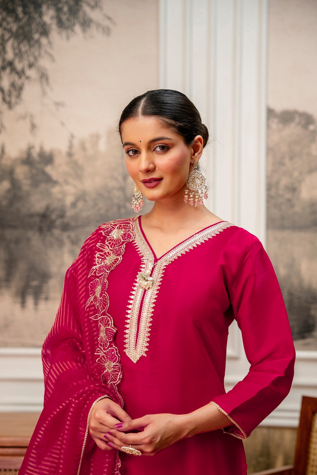Rani Premium Tissue Simmar Kurta Pant Set