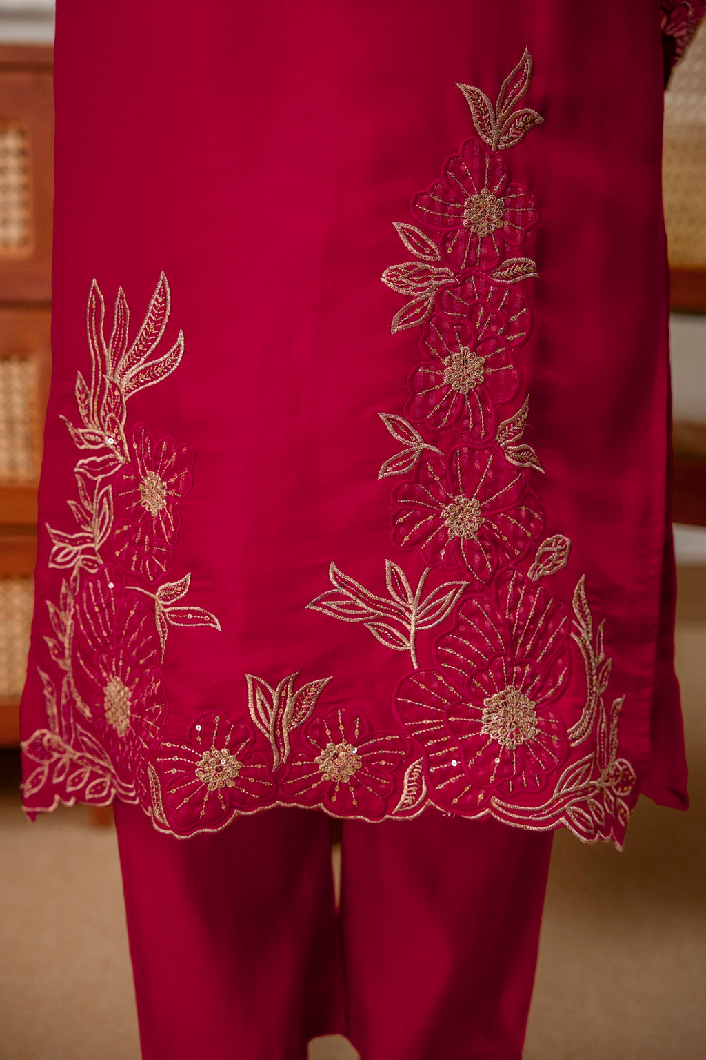 Rani Premium Tissue Simmar Kurta Pant Set