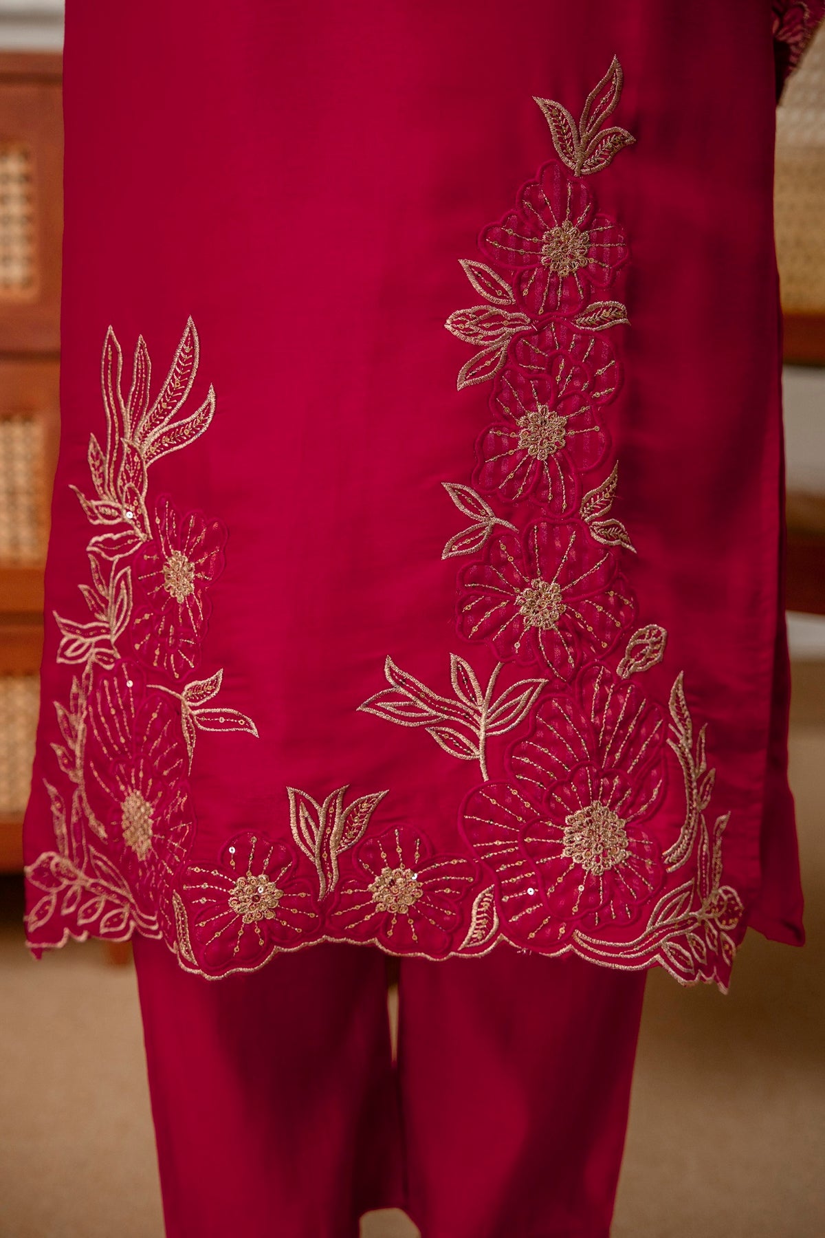 Rani Premium Tissue Simmar Kurta Pant Set