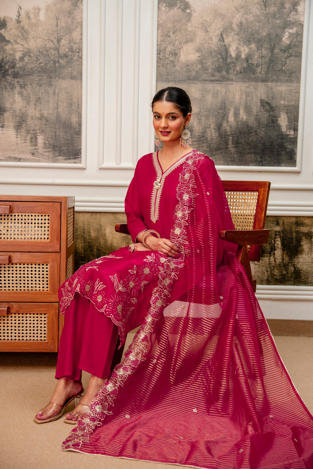 Rani Premium Tissue Simmar Kurta Pant Set