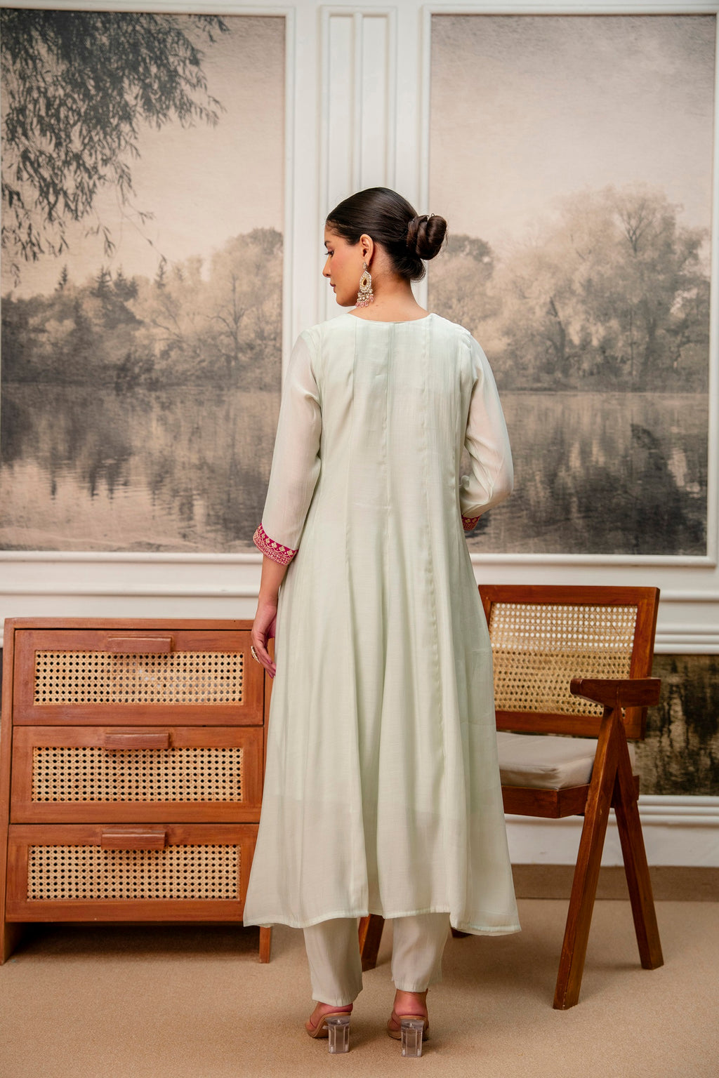 Soft Mint Premium Mul Chanderi Kurta Pant Set