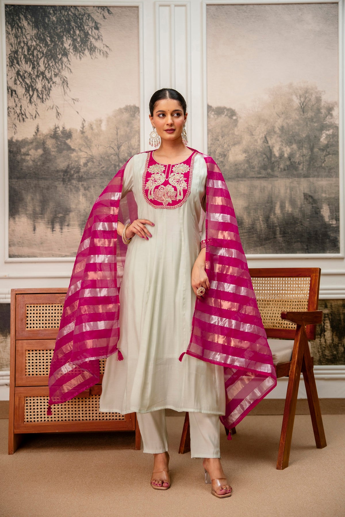 Soft Mint Premium Mul Chanderi Kurta Pant Set