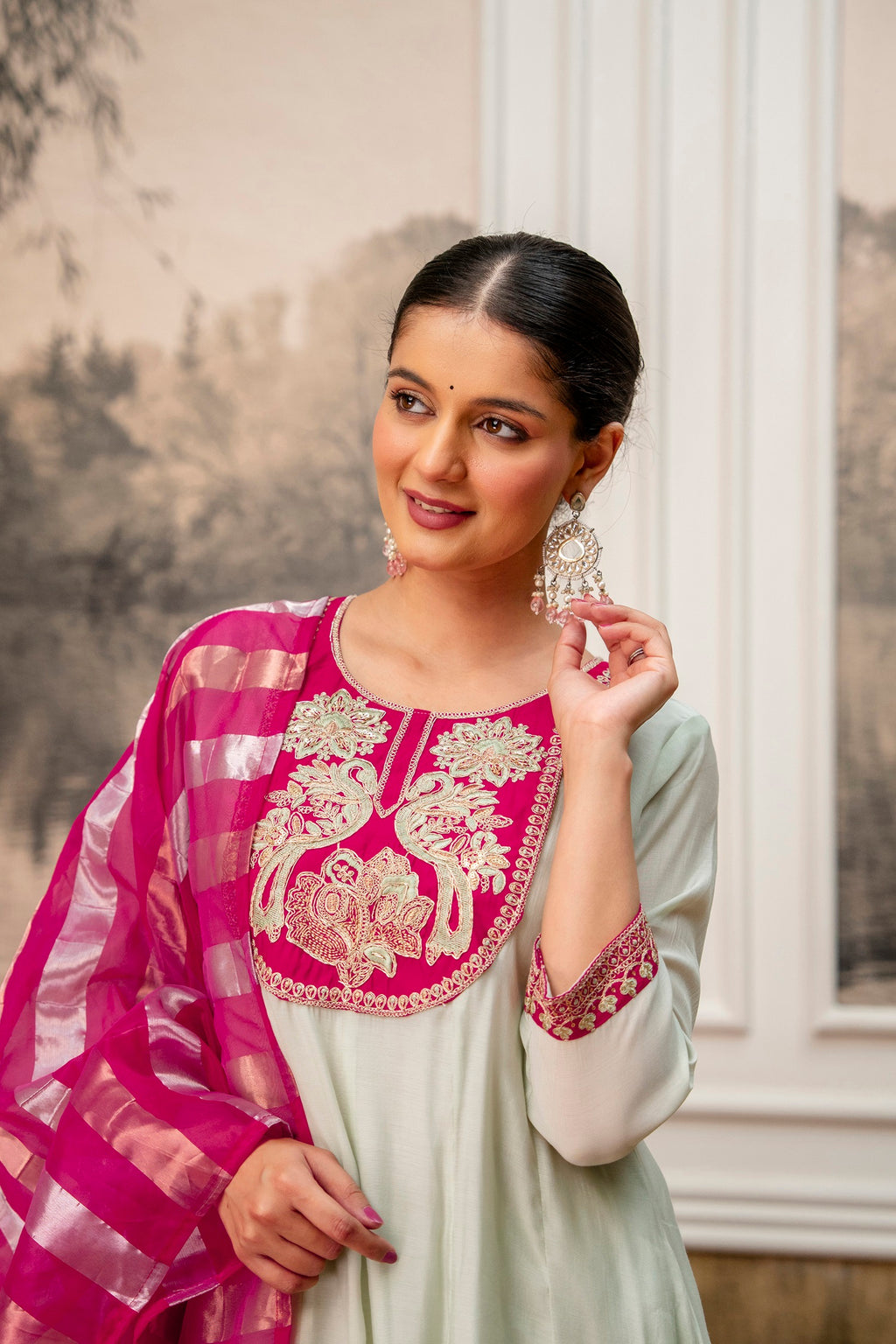 Soft Mint Premium Mul Chanderi Kurta Pant Set
